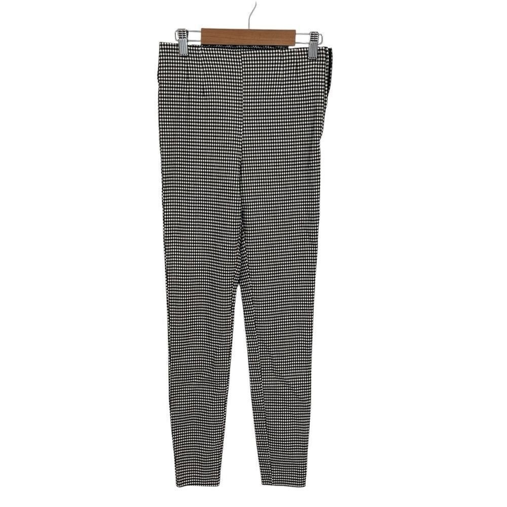 Zara Womens Black White Gingham Check High Waisted Side Zip Leggings Size S